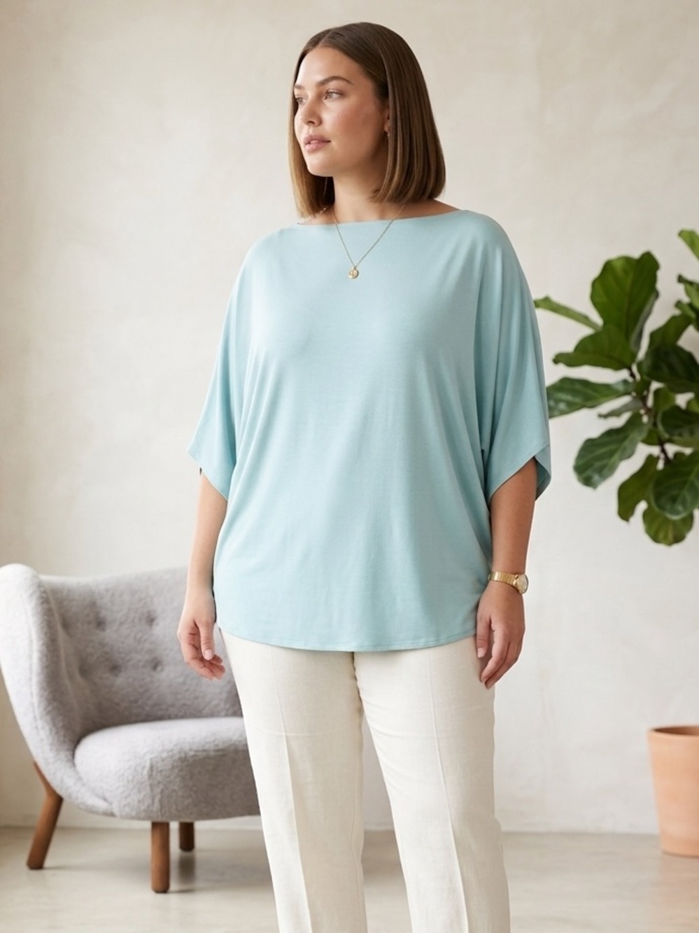 Bryn Walker Light Blue Organic Bamboo Cotton Dolman Sleeve Oversized Top - XL